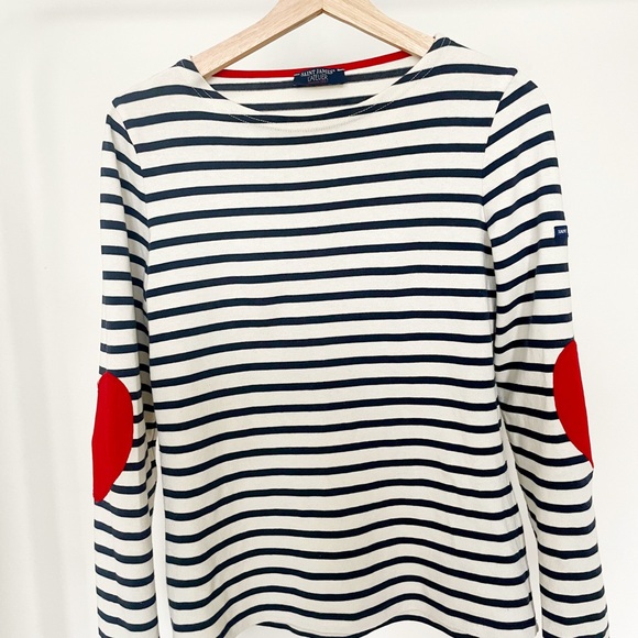 Saint James Atelier Vaujany Stripe Long Sleeve Top with Red Heart Patches - Picture 9 of 14